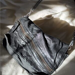 ASH Zippered Black Leather Shoulder Bag